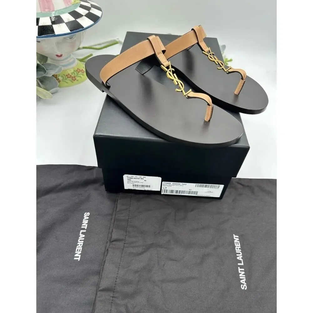 Men's Saint Laurent CASANDRE YSL logo thong sandals size 43 made in Italy